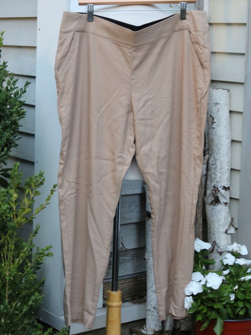 Simply Vera Wang Tan Textured Herringbone Stretch Pull-On Ankle Pants Sz XL